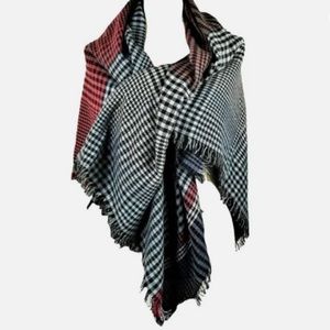 Large blue oversized square blanket scarf with fringe